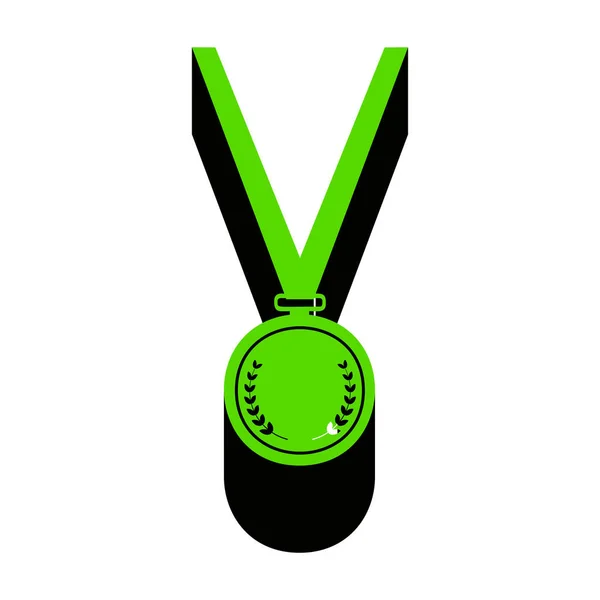 Медаль простой знак. Вектор. Зеленый 3d значок с черной стороной на белом — стоковый вектор