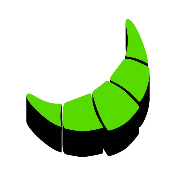 Croissant eenvoudige teken. Vector. Groen 3d pictogram met zwarte kant op — Stockvector