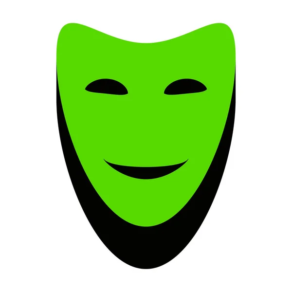 Komedie theatrale maskers. Vector. Groen 3d pictogram met zwarte kant o — Stockvector