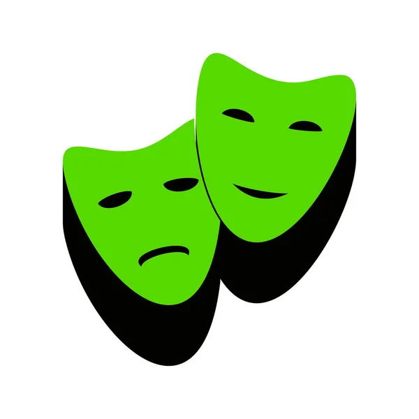 Ícone de teatro com máscaras felizes e tristes. Vector. Verde ícone 3d sagacidade — Vetor de Stock