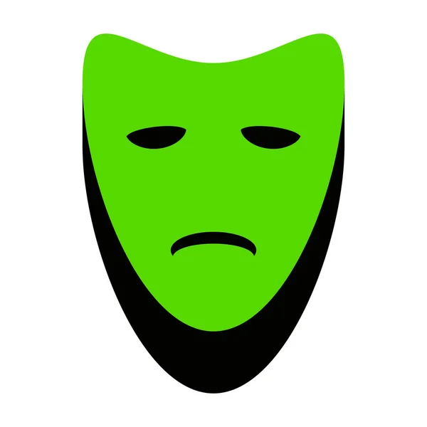 Tragedi teatraliska masker. Vektor. Grön 3d ikonen med svart sida — Stock vektor