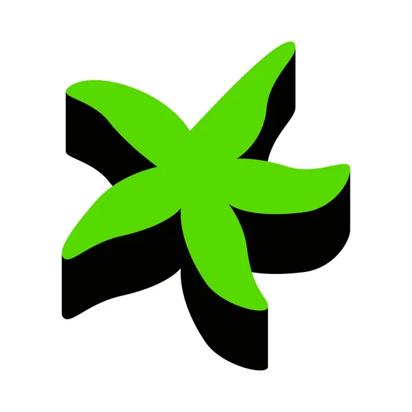 Panneau étoile de mer. Vecteur. Icône 3d verte avec côté noir sur ba blanc — Image vectorielle