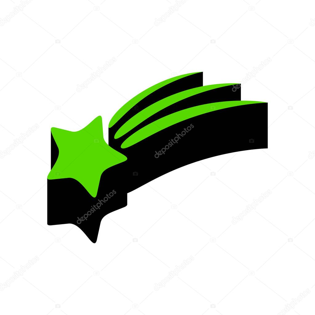 Meteor shower sign. Vector. Green 3d icon with black side on whi