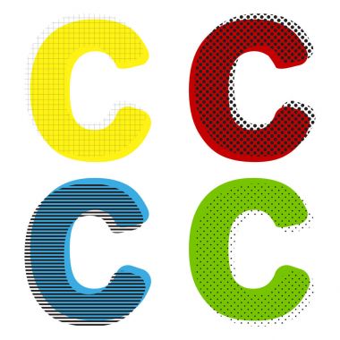Harf C işareti şablon öğesi tasarım. Vektör. Sarı, kırmızı, mavi
