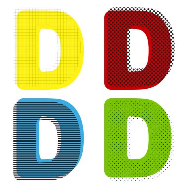 D harfi işareti şablon öğesi tasarım. Vektör. Sarı, kırmızı, mavi