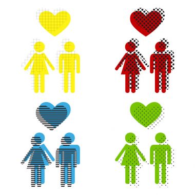 Aile simgesi kalp ile. Karı koca birbirlerinin tutulur