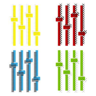 Ayarlama müzik çizgi işareti. Vektör. Sarı, kırmızı, mavi, yeşil ICO