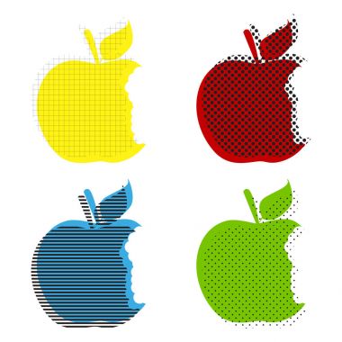 Bited elma işaret. Vektör. Sarı, kırmızı, mavi, yeşil Simgeler inci ile