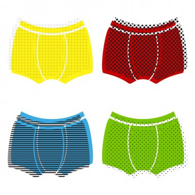 İç çamaşırı işareti mans. Vektör. Sarı, kırmızı, mavi, yeşil Simgeler zekâ