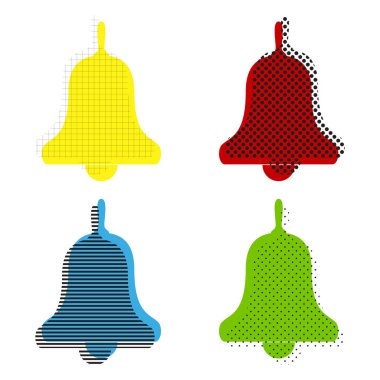 Bell Alarm, bell işaret. Vektör. Sarı, kırmızı, mavi, yeşil ICO