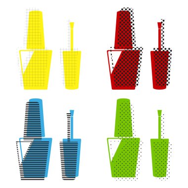 Tırnak cilası işareti. Vektör. Sarı, kırmızı, mavi, yeşil Simgeler inci ile