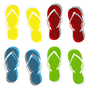 Flip flop işareti. Vektör. Sarı, kırmızı, mavi, yeşil Simgeler thei ile