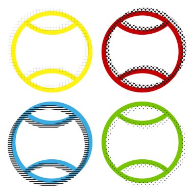 Tenis topu işareti illüstrasyon. Vektör. Sarı, kırmızı, mavi, yeşil 