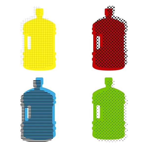 Plastic bottle silhouette sign. Vector. Yellow, red, blue, green — Stock Vector