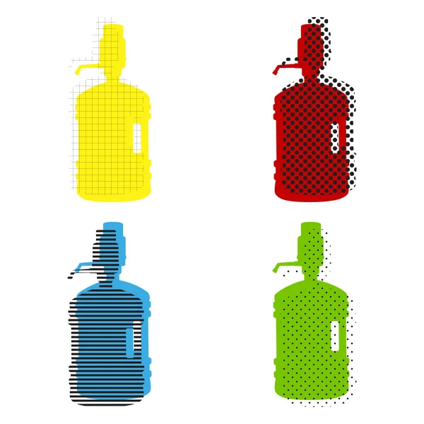 Plastikflaschensilhouette mit Wasser und Siphon. Vektor. gelb, — Stockvektor