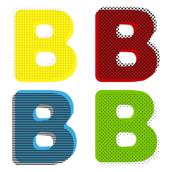 B harfi işareti şablon öğesi tasarım. Vektör. Sarı, kırmızı, mavi — Stok Vektör