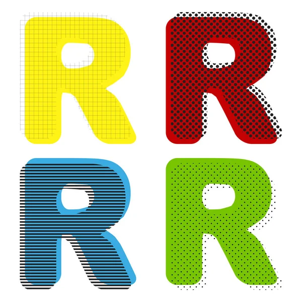 Lettera R segno elemento modello di design. Vettore. Giallo, rosso, blu — Vettoriale Stock