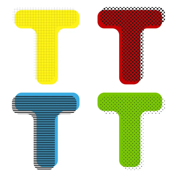 Letra T elemento de plantilla de diseño de signo. Vector. Amarillo, rojo, azul — Vector de stock