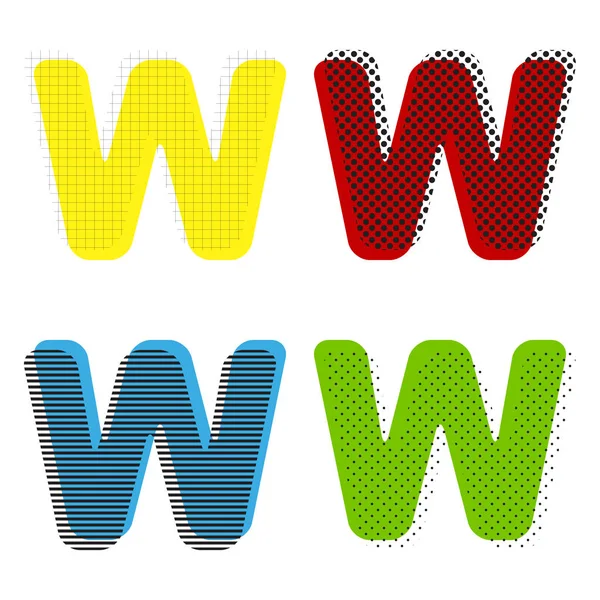 Lettre W signe élément de modèle de conception. Vecteur. Jaune, rouge, bleu — Image vectorielle