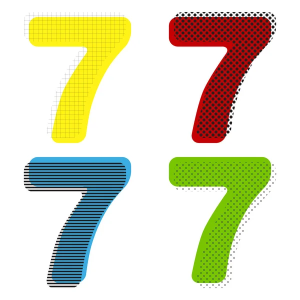 7 番サインはデザイン テンプレートの要素です。ベクトル。黄色、赤、青 — ストックベクタ