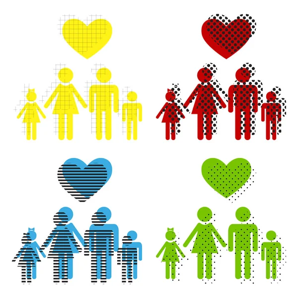 Семейный символ с сердцем. Муж и жена содержатся в детях. — стоковый вектор