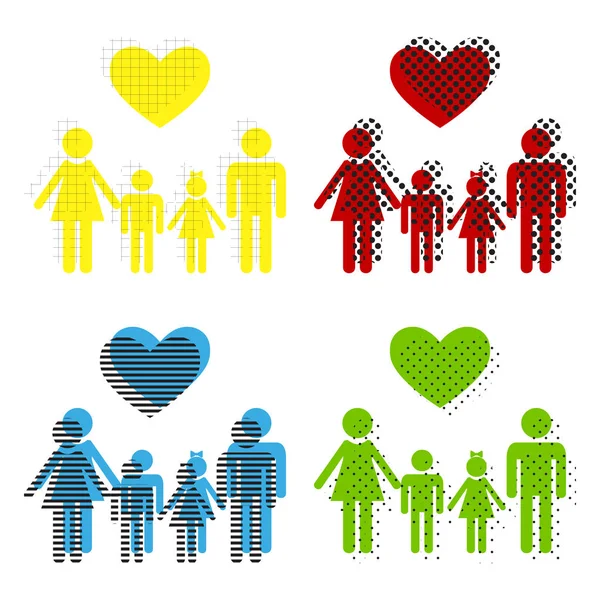 Семейный символ с сердцем. Муж и жена содержатся в детях. — стоковый вектор