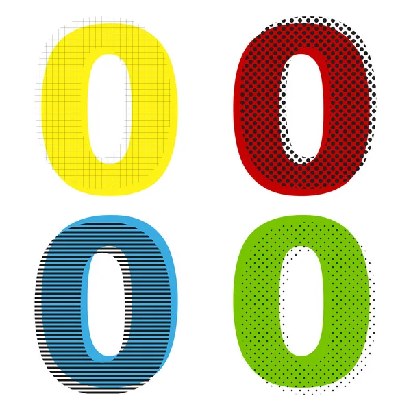 Numero 0 segno elemento modello di design. Vettore. Giallo, rosso, blu — Vettoriale Stock