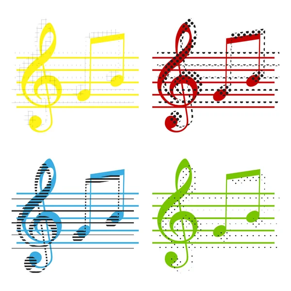 Segno di chiave di violino musicale. Chiave G e note G, H. Vector. Giallo, r — Vettoriale Stock