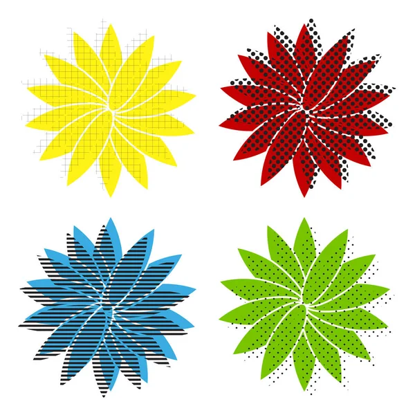 Signo de flor. Vector. Iconos amarillos, rojos, azules, verdes con su b — Archivo Imágenes Vectoriales