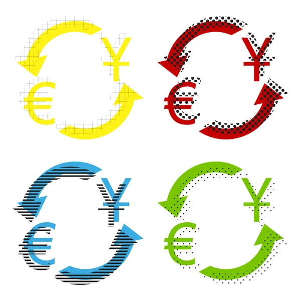 Signo de cambio de divisas. Dólar y euro. Vector. Amarillo, rojo, bl — Vector de stock