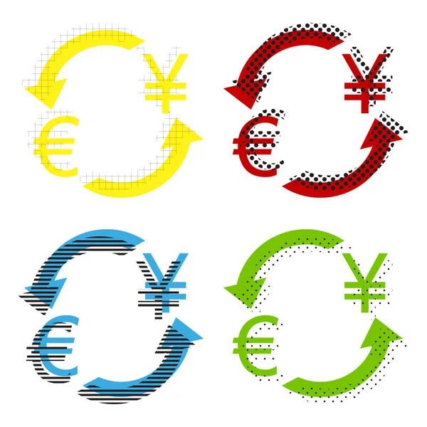 Signo de cambio de divisas. Euro y Japón Yen. Vector. Amarillo, rojo , — Vector de stock