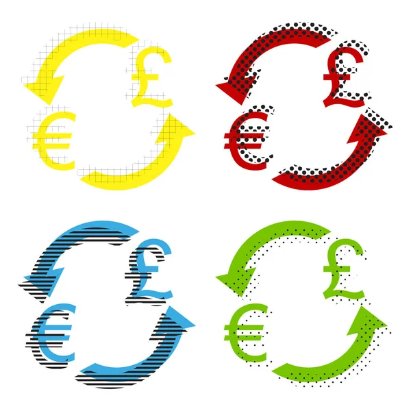 Signo de cambio de divisas. Euro y Libra esterlina. Vector. Amarillo, rojo , — Vector de stock