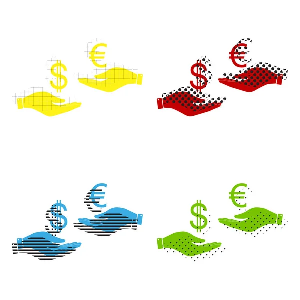 Change de devises de main en main. Dollar adn Euro. Vecteur. Oui. — Image vectorielle