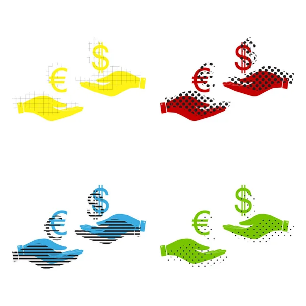 Change de devises de main en main. Euro et Dollar. Vecteur. Oui. — Image vectorielle