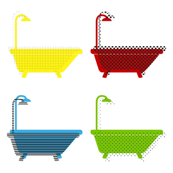 Signo de bañera. Vector. Amarillo, rojo, azul, verde iconos con su — Archivo Imágenes Vectoriales