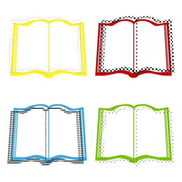 Boek teken. Vector. Gele, rode, blauwe, groene pictogrammen met hun bla — Stockvector