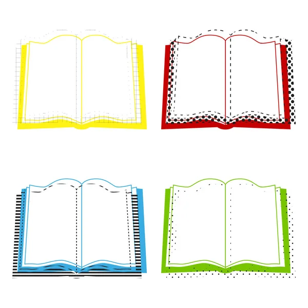 Kniha znamení. Vektor. Žlutá, červená, modrá, zelené ikony s jejich bla — Stockový vektor