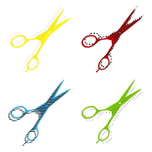 Sinal de tesoura para cortar cabelo. Vector. Amarelo, vermelho, azul, verde ico —  Vetores de Stock