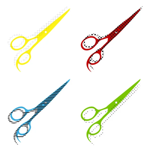 Haarschnitt-Schere Zeichen. Vektor. gelb, rot, blau, grün — Stockvektor