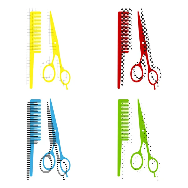 Cartel de la peluquería. Vector. Amarillo, rojo, azul, verde iconos con th — Vector de stock