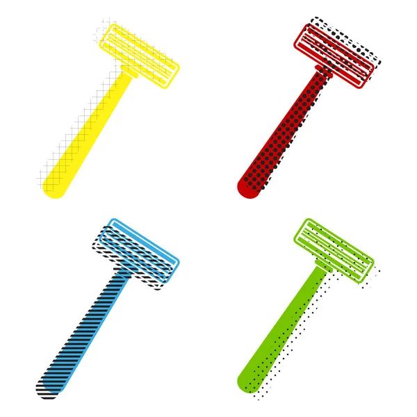 Safety razor sign. Vector. Yellow, red, blue, green icons with t — Stock Vector