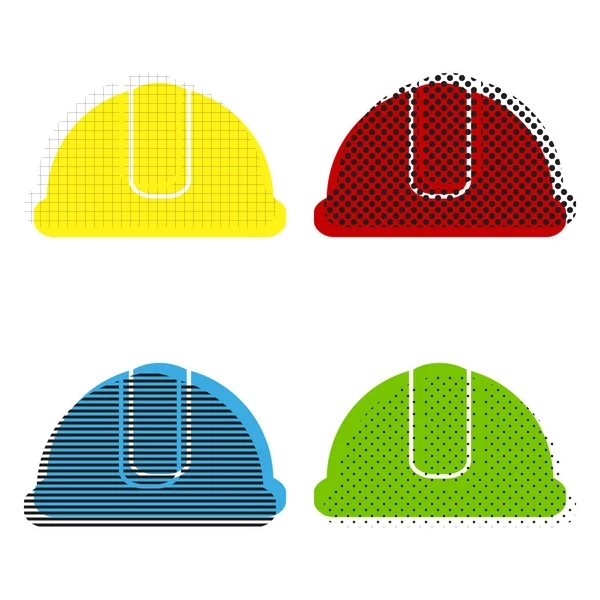 Signo de Hardhat. Vector. Amarillo, rojo, azul, verde iconos con su — Vector de stock