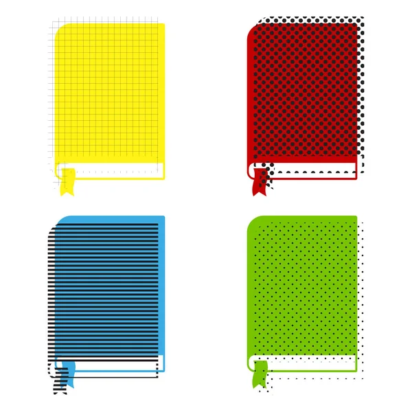 Boek teken. Vector. Gele, rode, blauwe, groene pictogrammen met hun bla — Stockvector