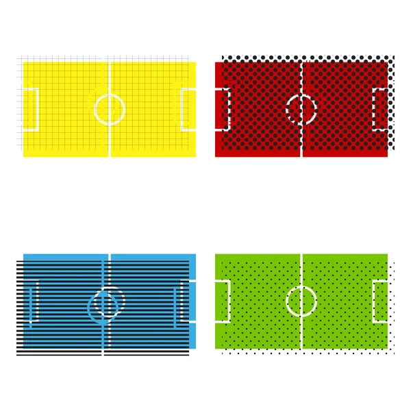 축구 분야입니다. 벡터입니다. 노란색, 빨간색, 파란색, 녹색 아이콘 들 — 스톡 벡터
