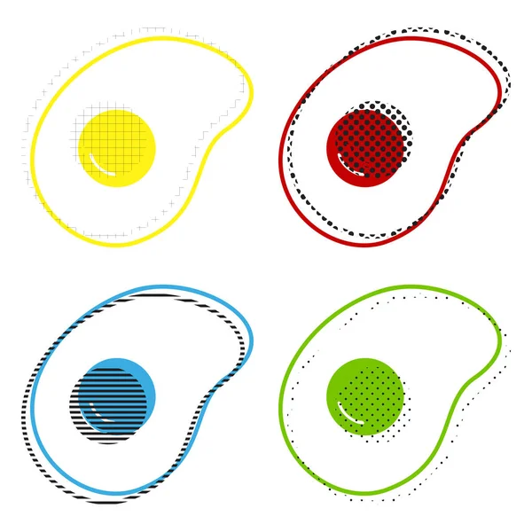 Assinatura Omelet. Ícone de estilo projetado plano. Vector. Amarelo, vermelho, azul — Vetor de Stock