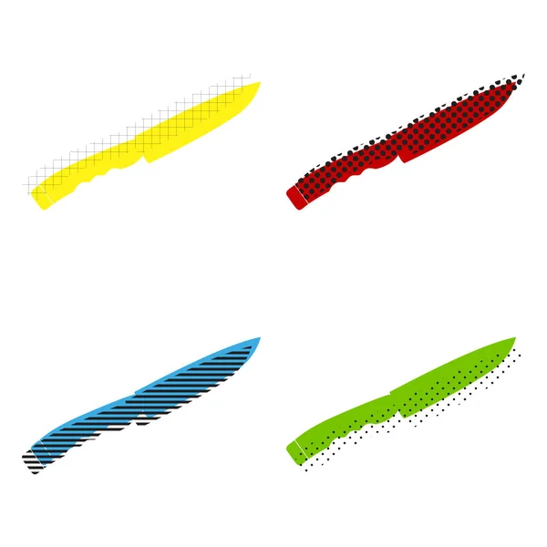 Señal de cuchillo. Vector. Iconos amarillos, rojos, azules, verdes con su bl — Vector de stock