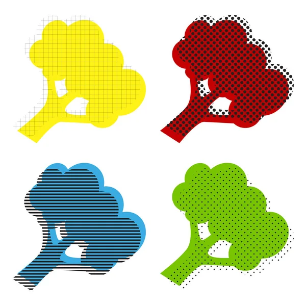 Brokkoli-Zweigschild. Vektor. gelbe, rote, blaue, grüne Symbole — Stockvektor