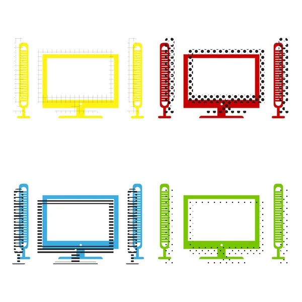 Heimkinoschild. Vektor. gelbe, rote, blaue, grüne Symbole mit T — Stockvektor