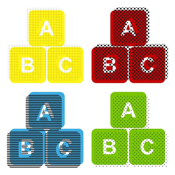 ABC kostky znamení ilustrace. Vektor. Žlutá, červená, modrá, zelená ico — Stockový vektor