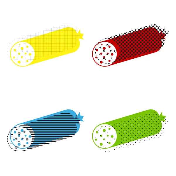 Ilustración de salchichas. Vector. Icono amarillo, rojo, azul, verde — Vector de stock